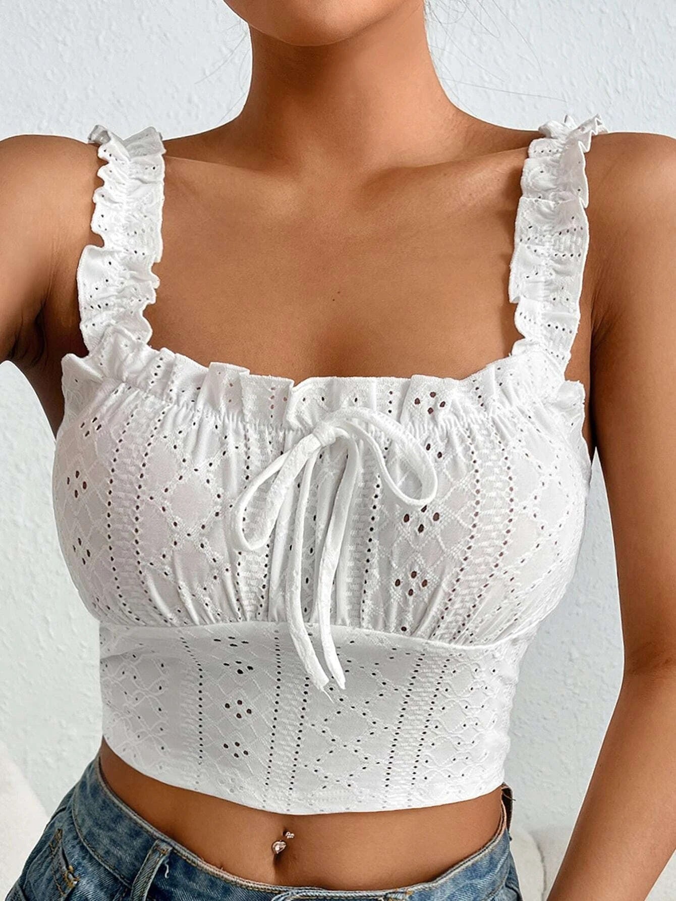 Luna Eyelet Ruffle Crop Top