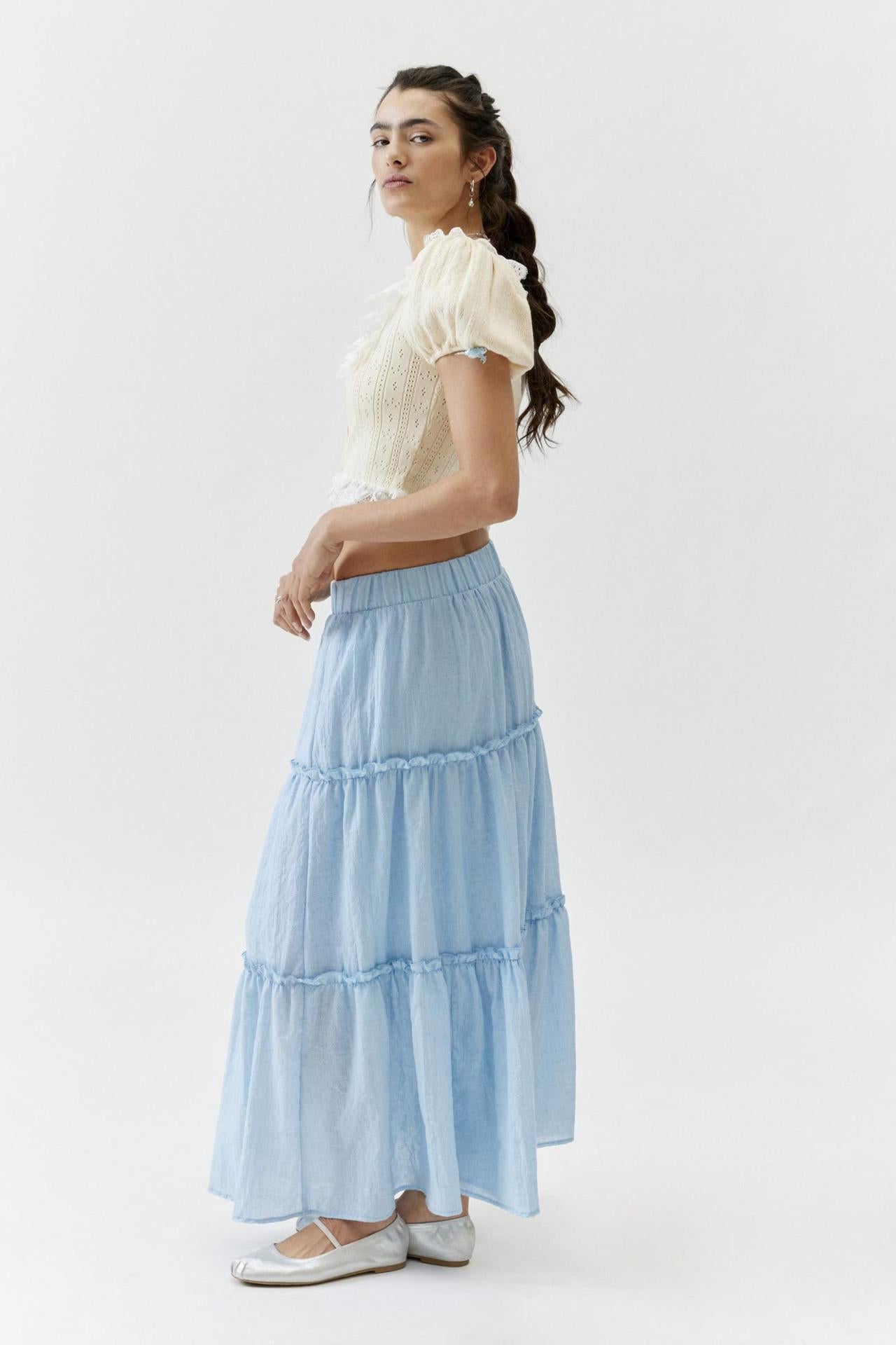 Sage Tiered Maxi Skirt