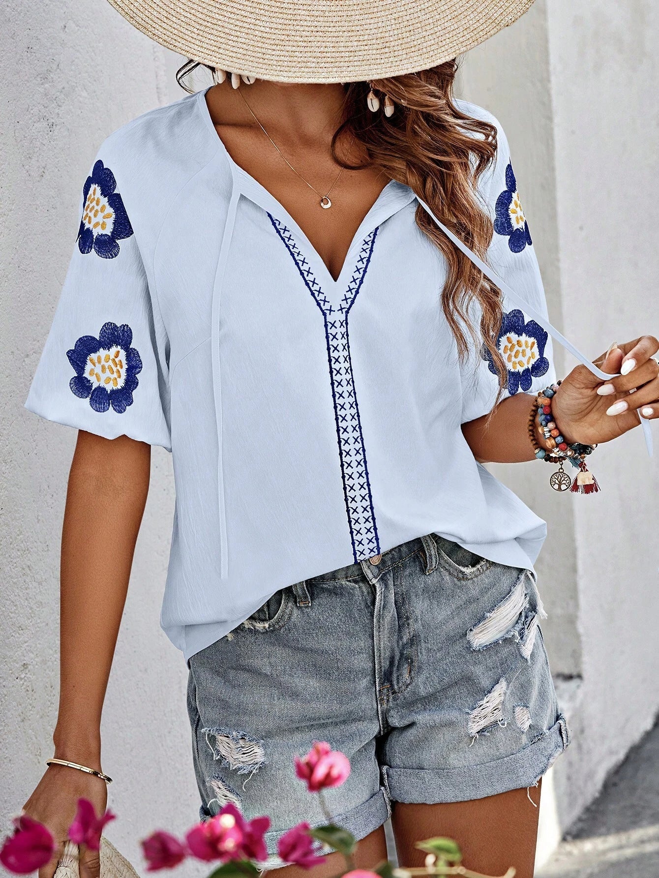 Zenya Embroidered Boho Blouse