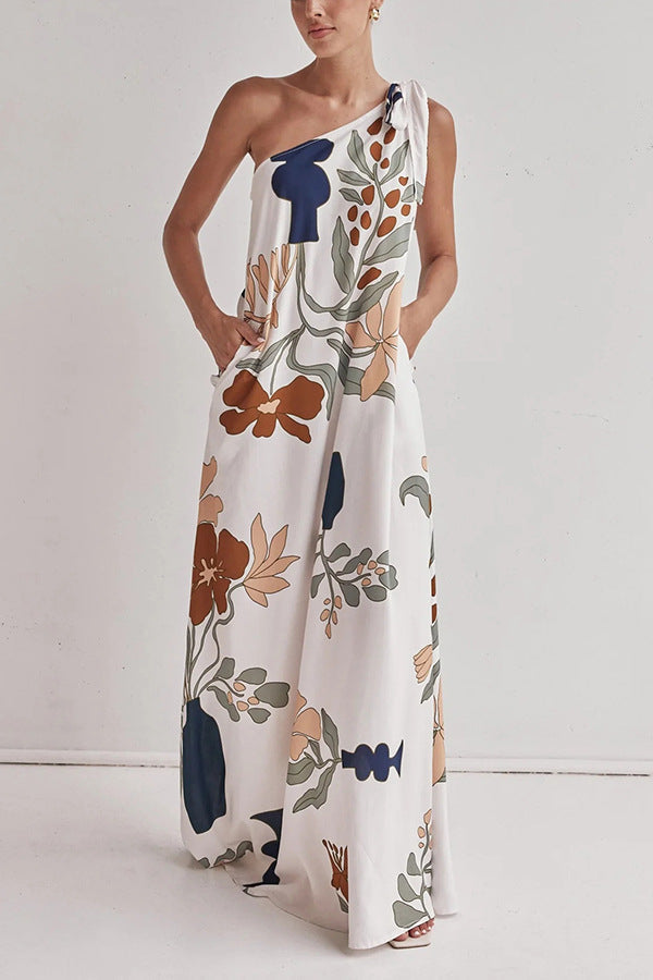 Isla Botanical One-Shoulder Maxi Dress