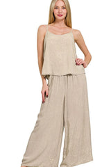 Sophisticated Barely Beige Crinkle Cami Two-piece Set