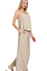 Sophisticated Barely Beige Crinkle Cami Two-piece Set