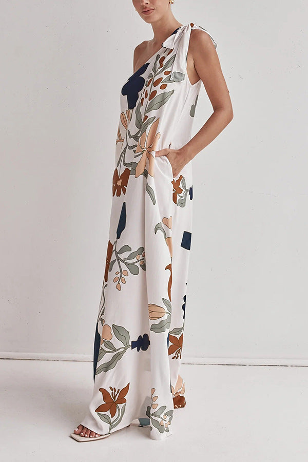 Isla Botanical One-Shoulder Maxi Dress