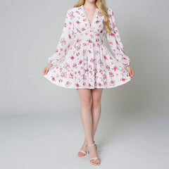Rosalie â€?Vintage Rose Puff Sleeve Mini Dress