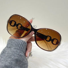 Oval Frame Sunglasses with Decorative Temples