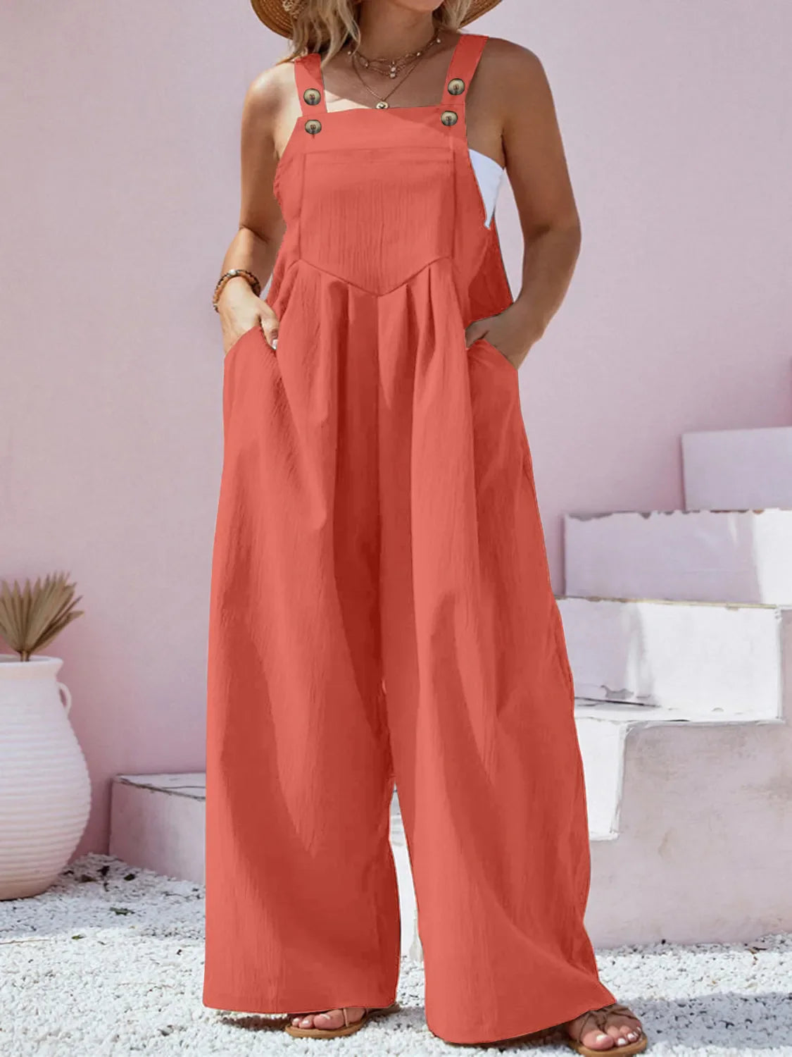 Plus Size Square Neck Wide Leg Overalls