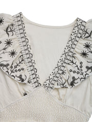 Botanical Breeze 'Elena' Embroidered Ruffle Dress