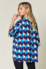 Geometric Notched Half Sleeve Blouse