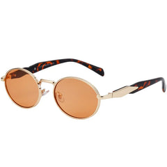 Gold-Framed Round Sunglasses with Dark Lenses