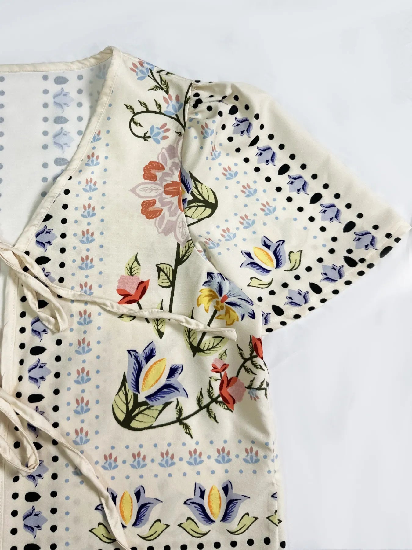 Printed Tie Front Short Sleeve Top and Pants Set