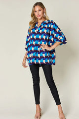 Geometric Notched Half Sleeve Blouse
