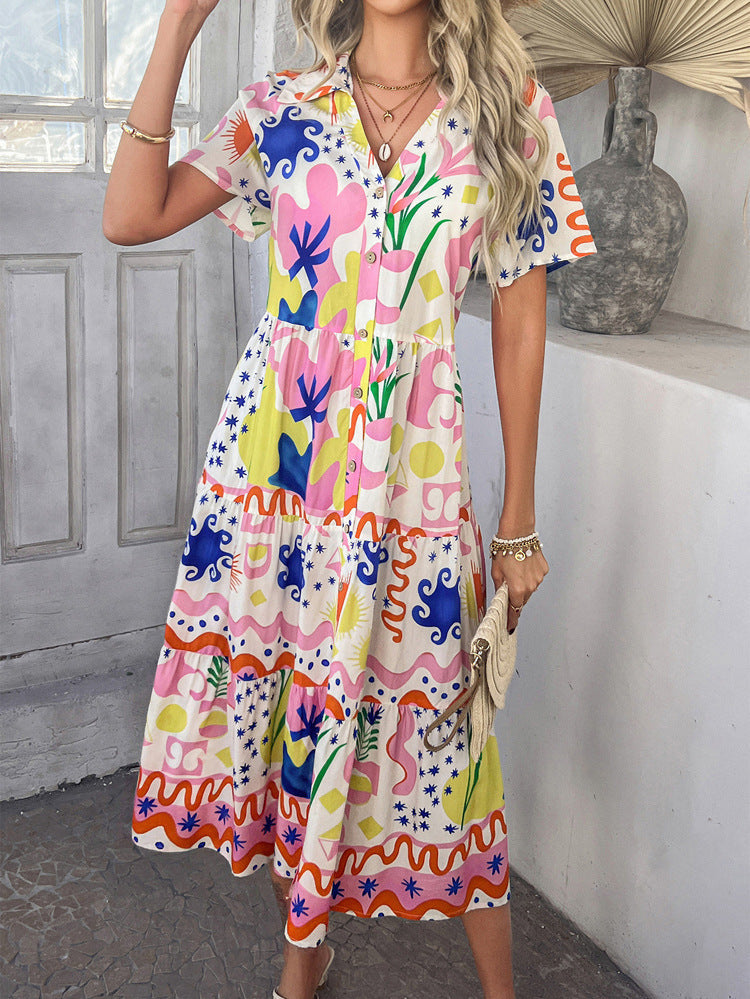 Dahlia Bloom Button-Up Midi Dress