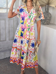 Dahlia Bloom Button-Up Midi Dress