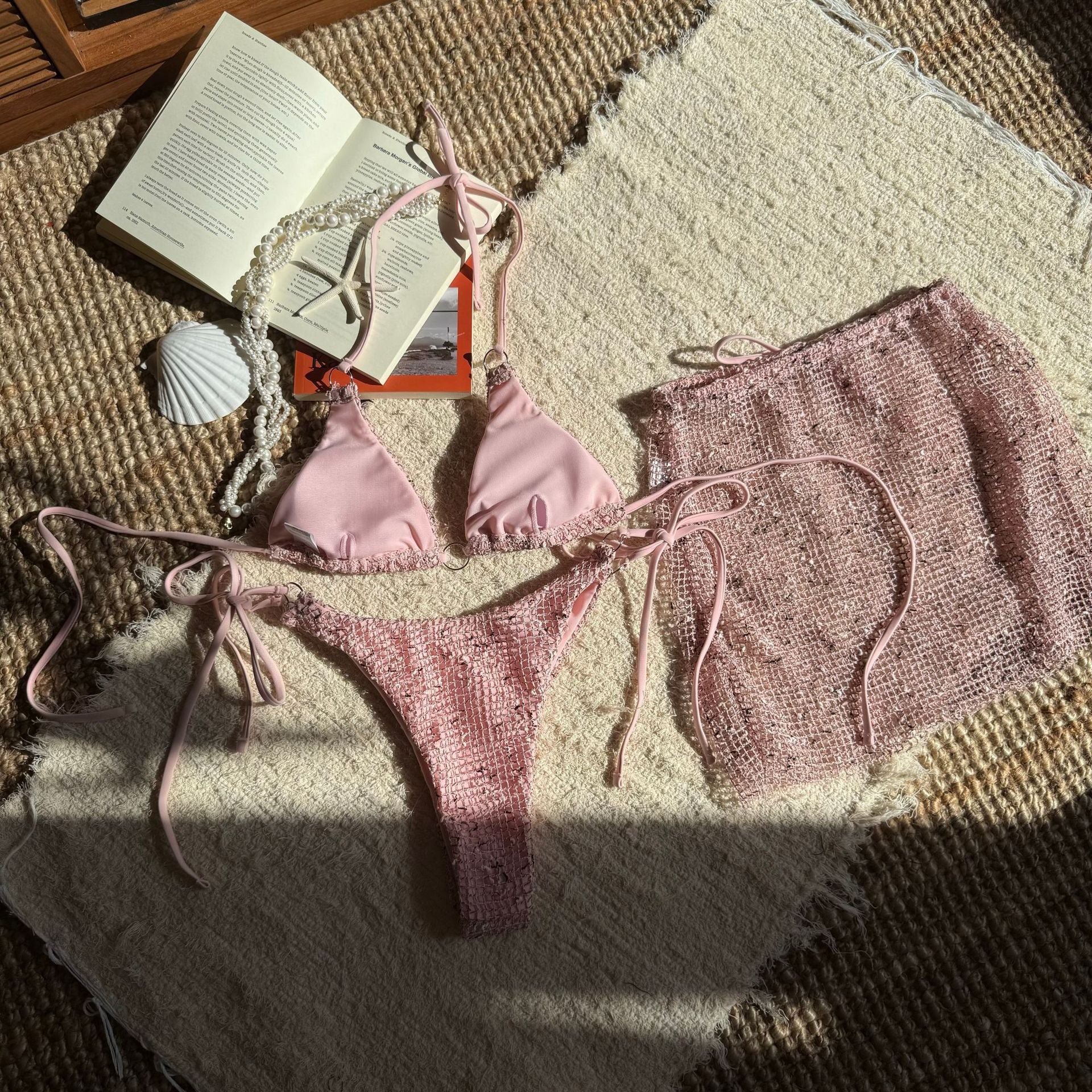 Luna Blush Shimmer Tie-Front Bikini Set