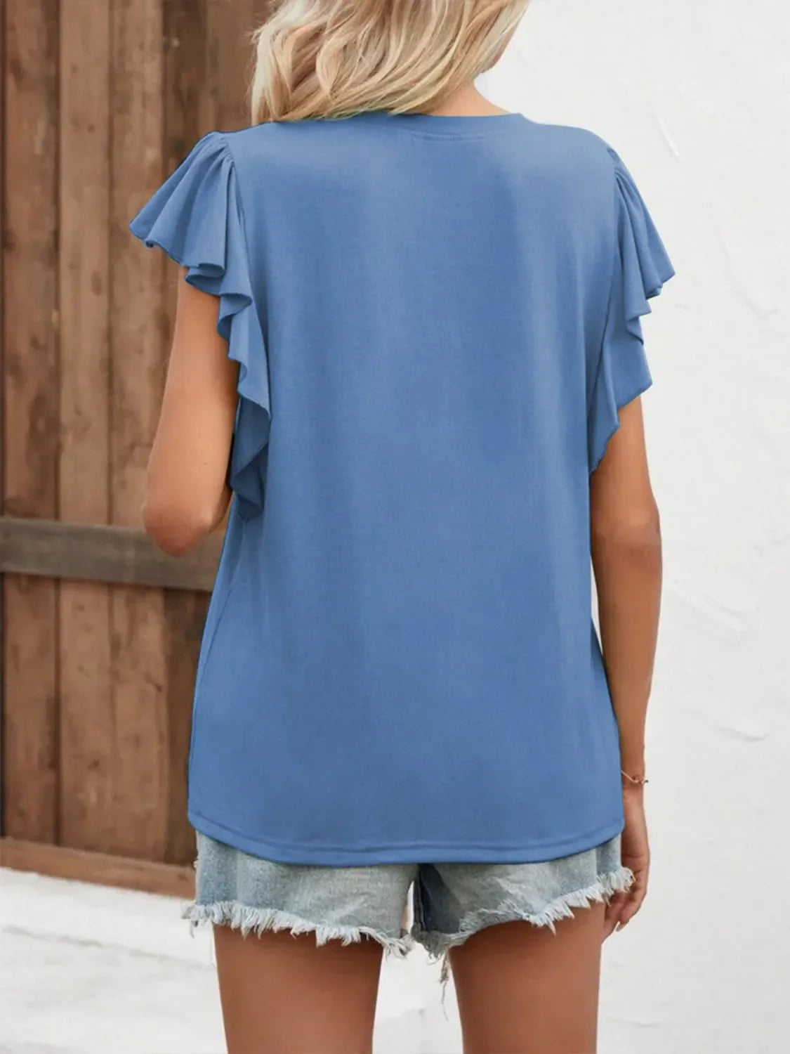 Ruffled Notched Cap Sleeve Blouse Plus Size