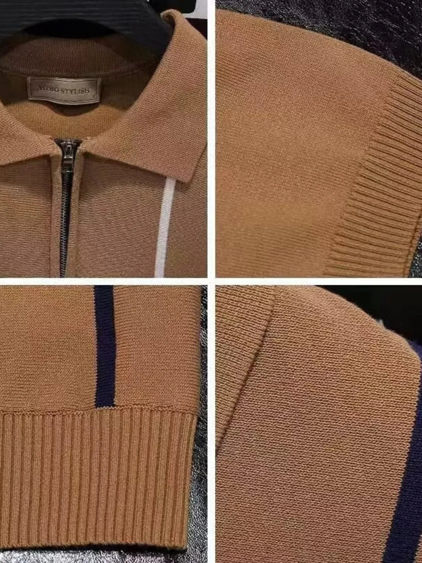 Men's Full Size Striped Zip Collar Short Sleeve Knit Polo Shirt Plus Size