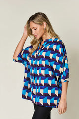 Geometric Notched Half Sleeve Blouse