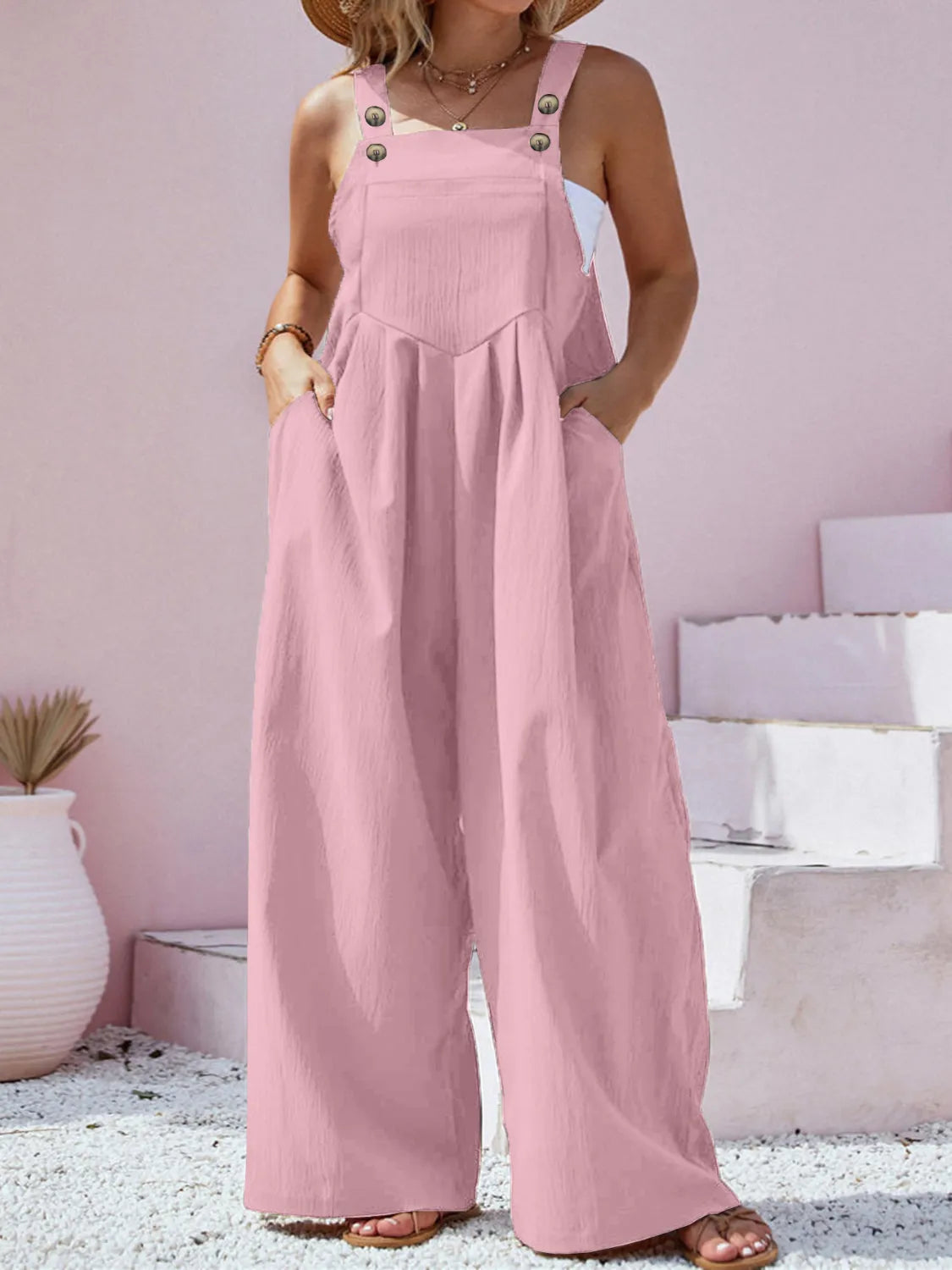 Plus Size Square Neck Wide Leg Overalls