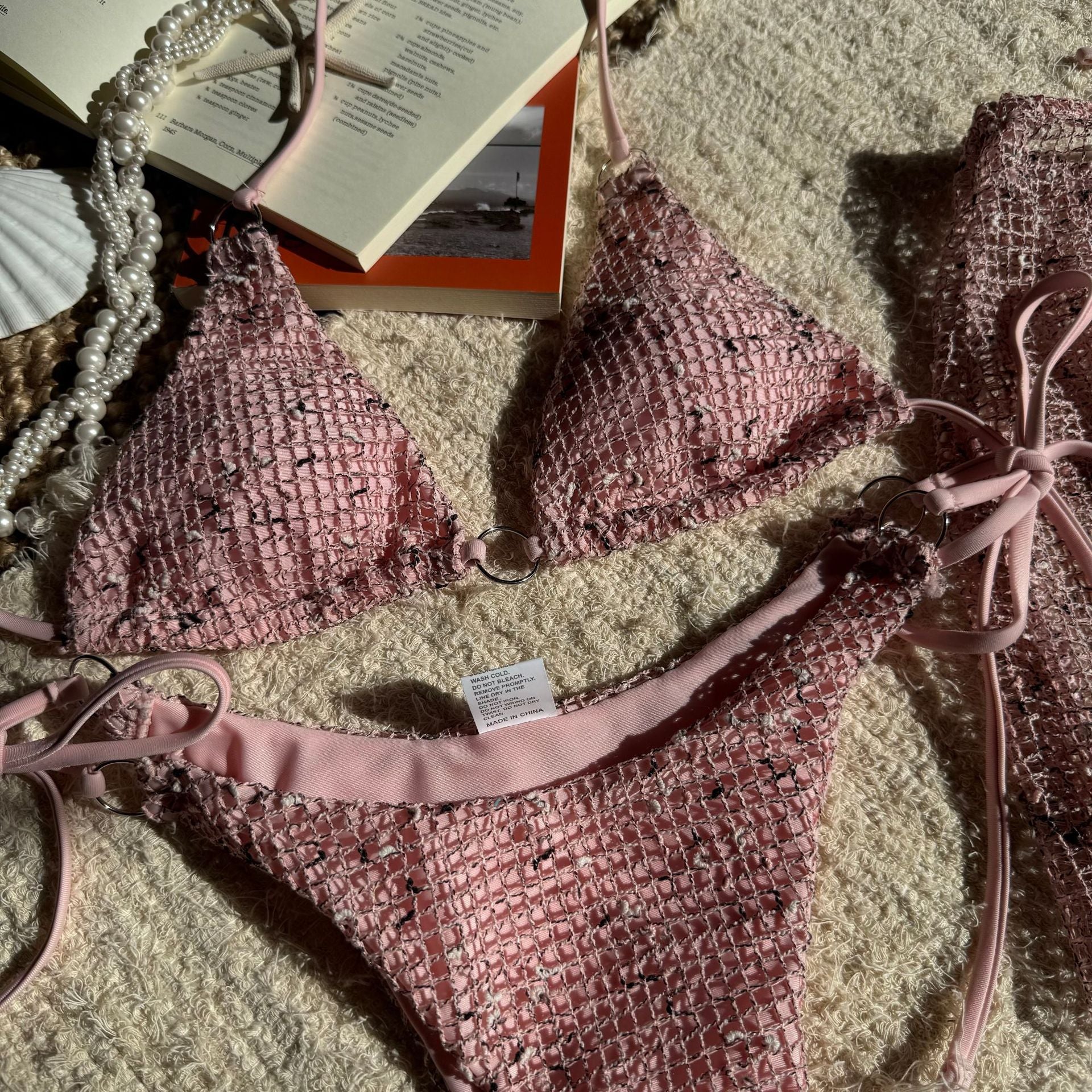 Luna Blush Shimmer Tie-Front Bikini Set