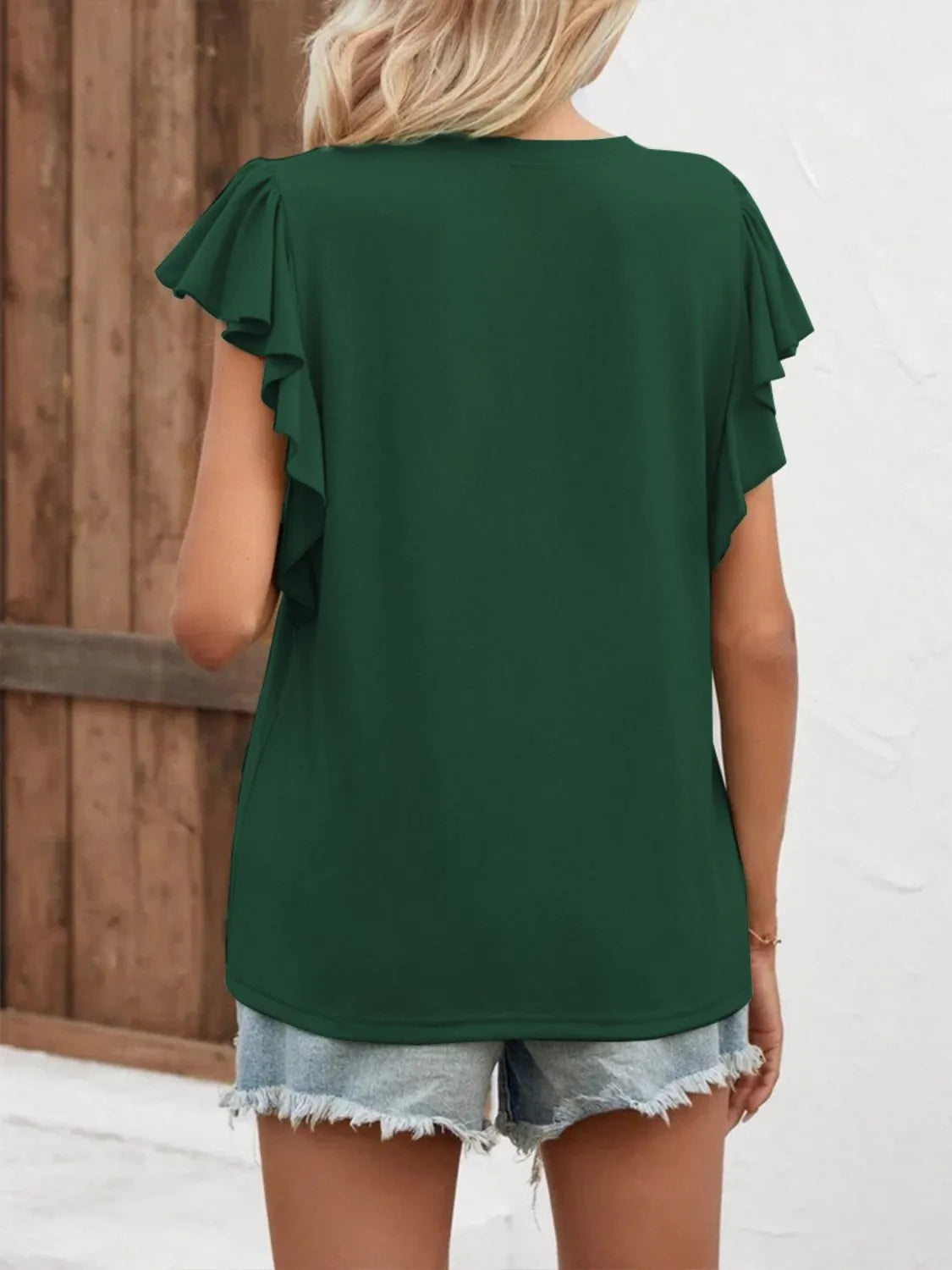 Ruffled Notched Cap Sleeve Blouse Plus Size