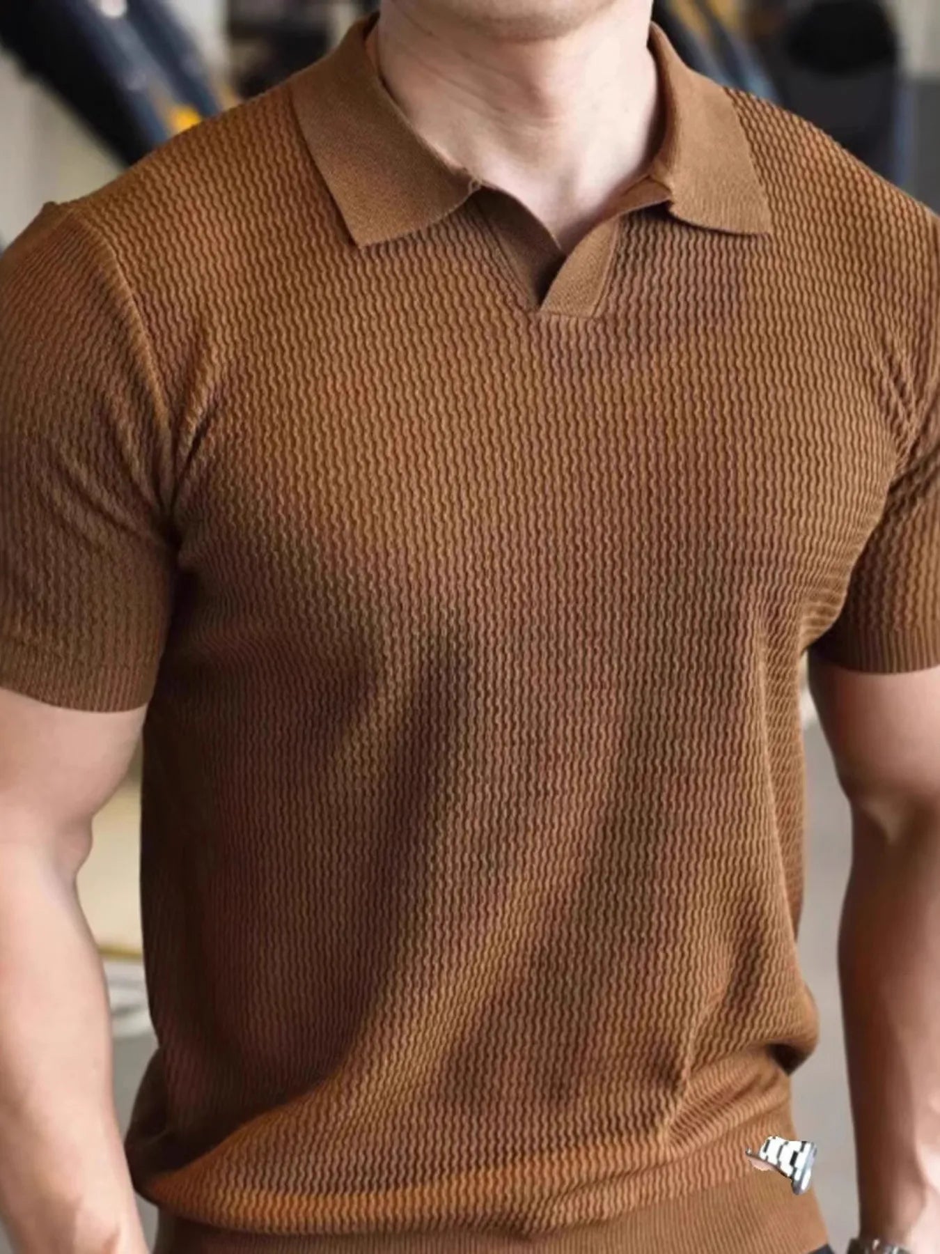 Men's Full Size Textured Knit Polo Shirt Plus Size