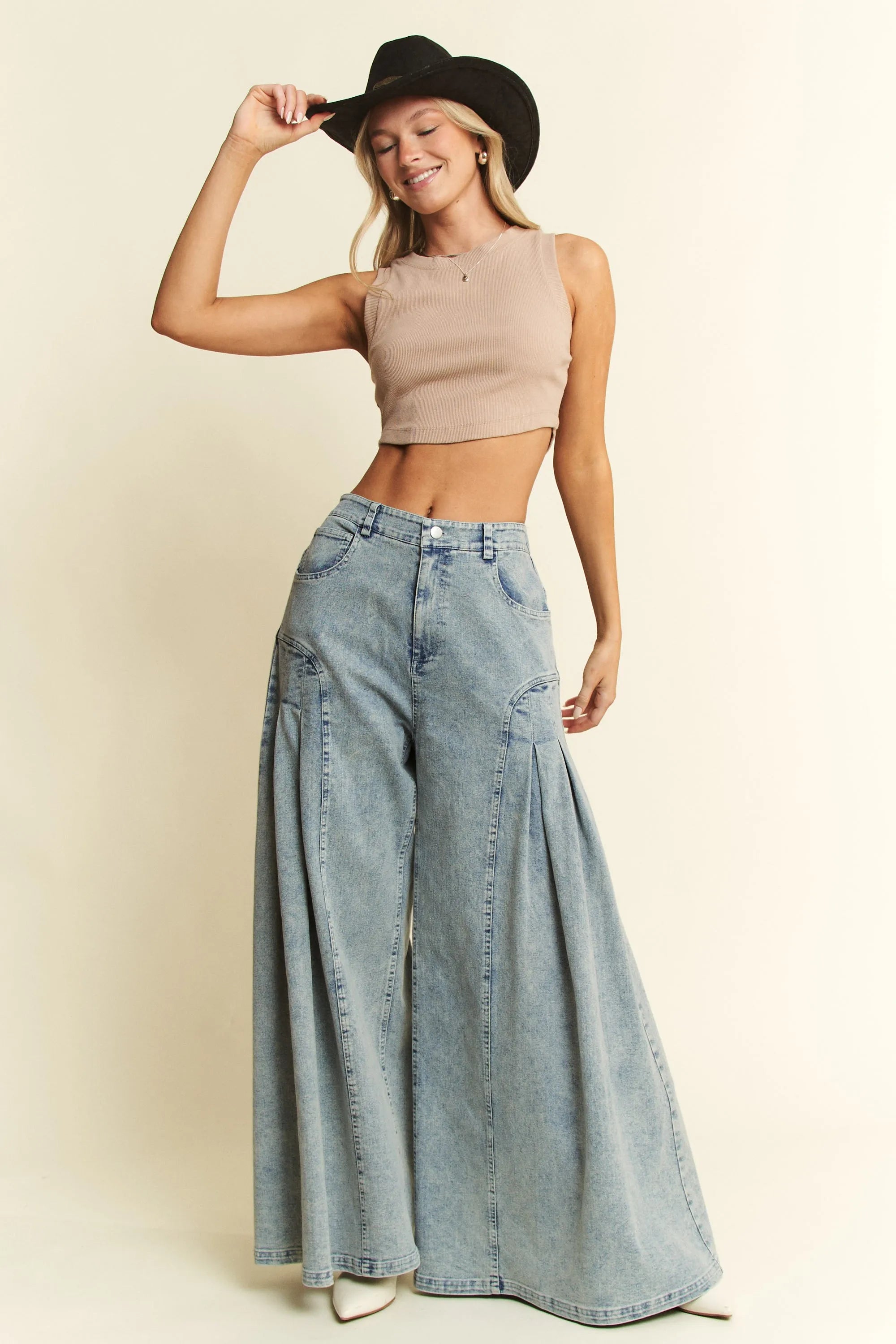 Oversized Wide Leg Jeans High Waist Pleated Denim Pants