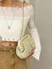 Bolso bandolera de paja con forma de nube de Dumpling