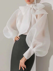 Elegant Organza Transparent Bow Blouse Timeless & Chic
