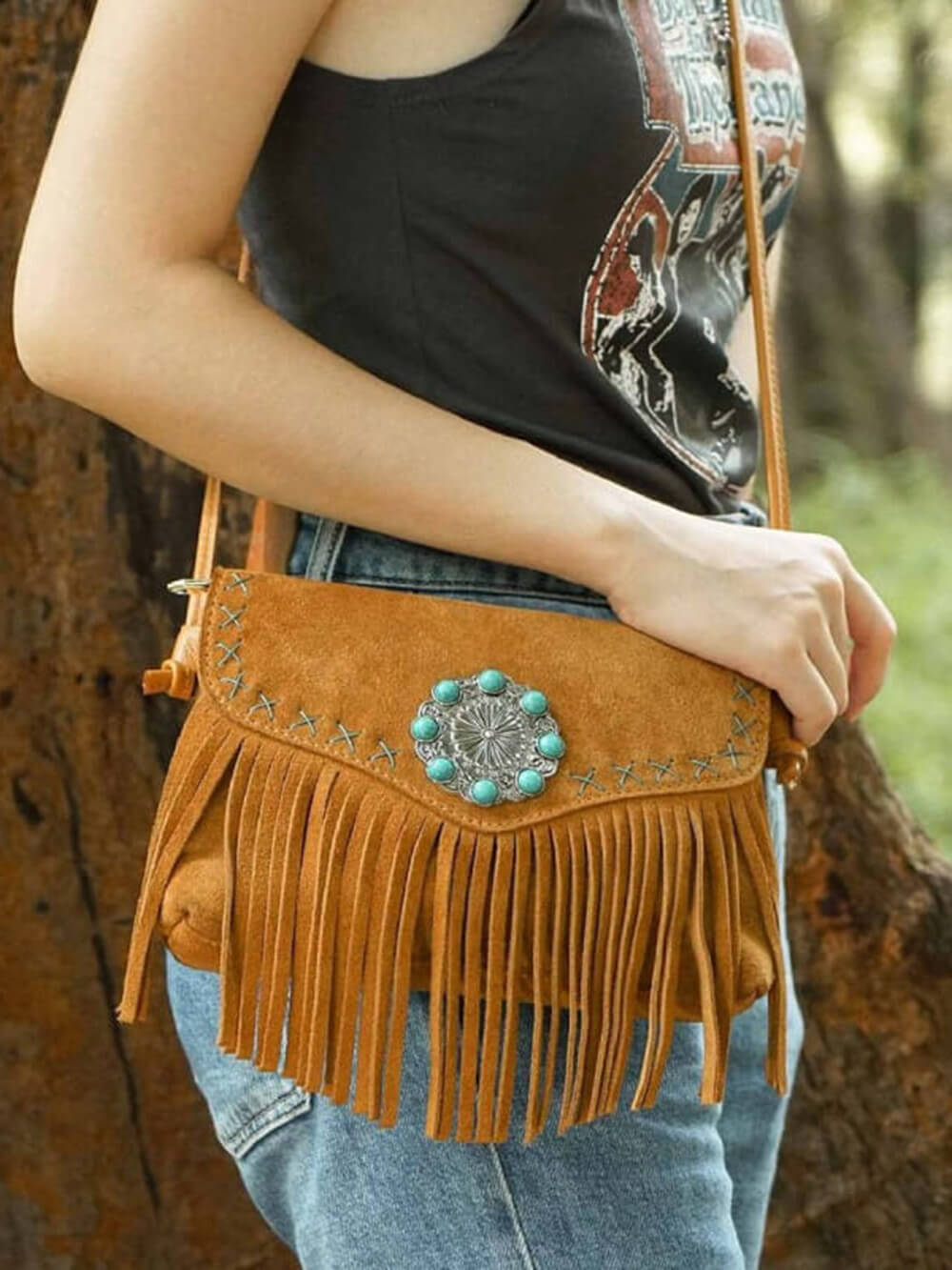 Bolso de piel con solapa y cierre magnético Concho turquesa