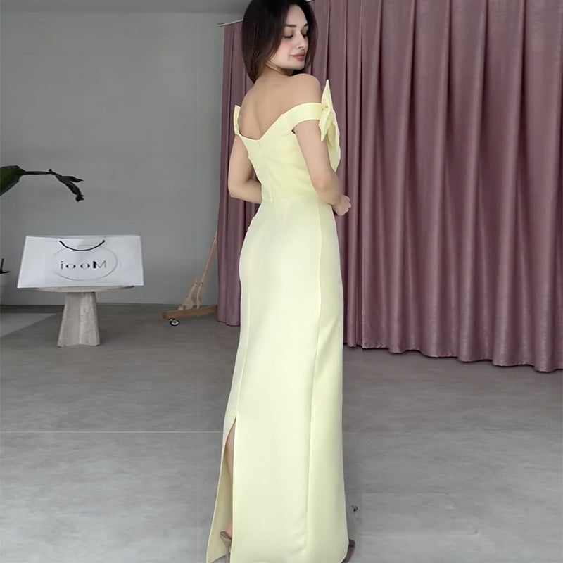 Strapless V-neck Bow Slim Hip Dress