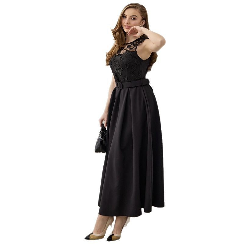 Lace Flower Belt Sleeveless Fitted Maxi Dress