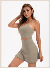 Crisscross Cutout Crop Top & Pleated Mini Skirt