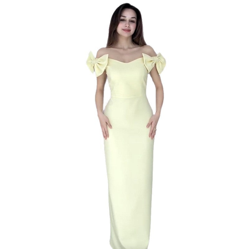 Strapless V-neck Bow Slim Hip Dress