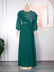 Chiffon Long Sleeve Rhinestone Maxi Dresses