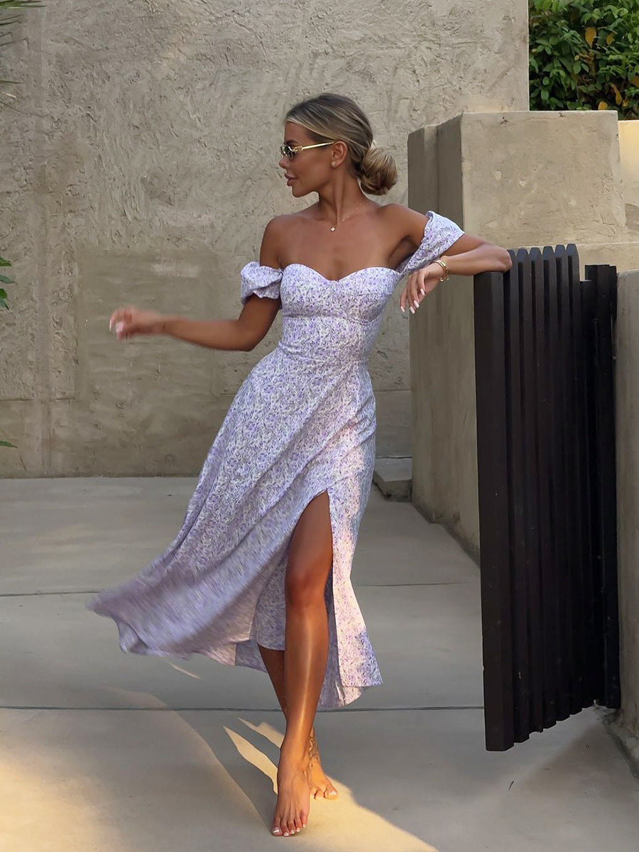 Floral Long Dress With Slits And Slim Fit
