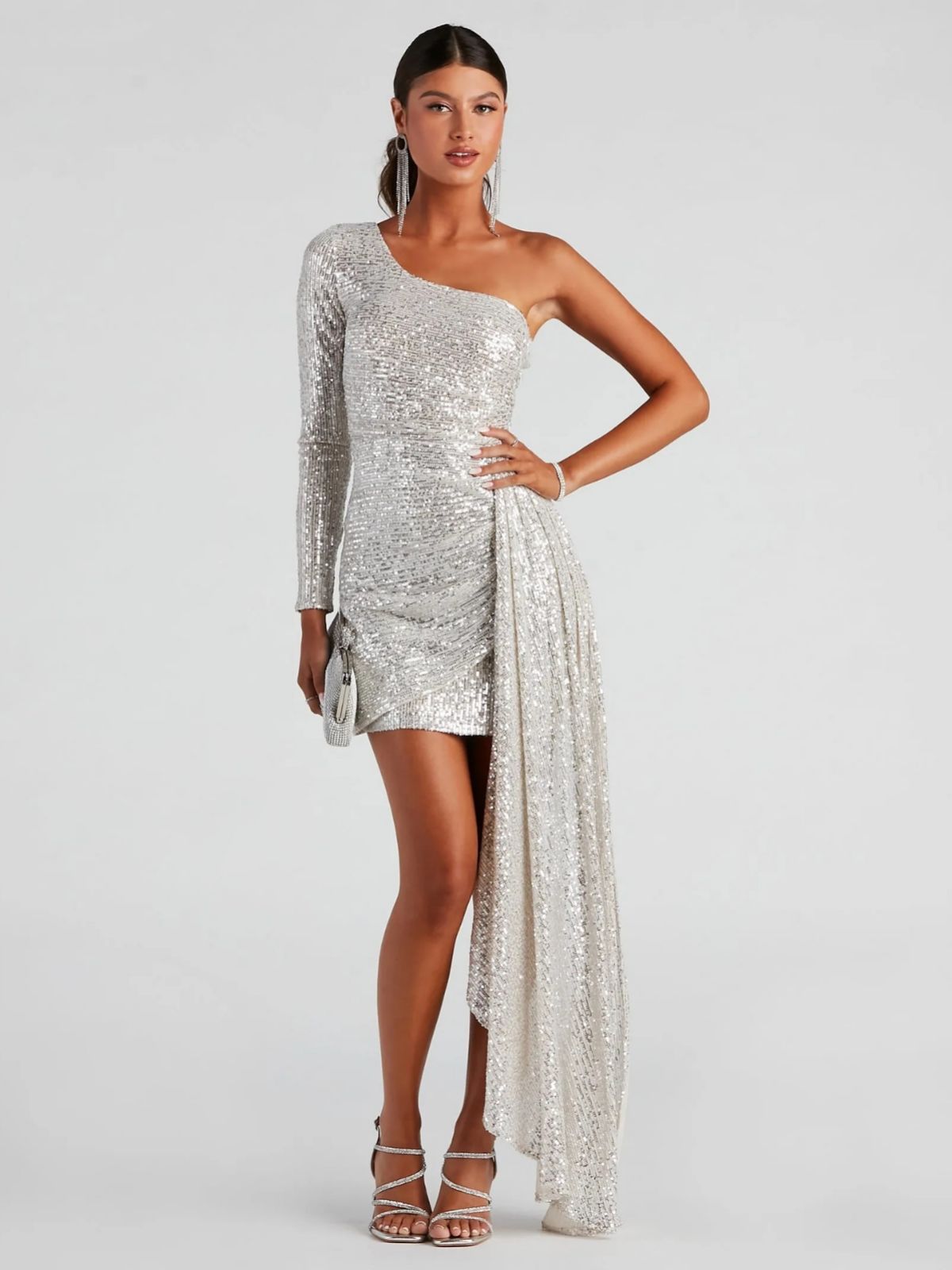 Off Shoulder Glitter Ruched Mini Dress