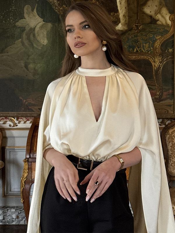 Hollow Loose Solid Color Cape Shirt