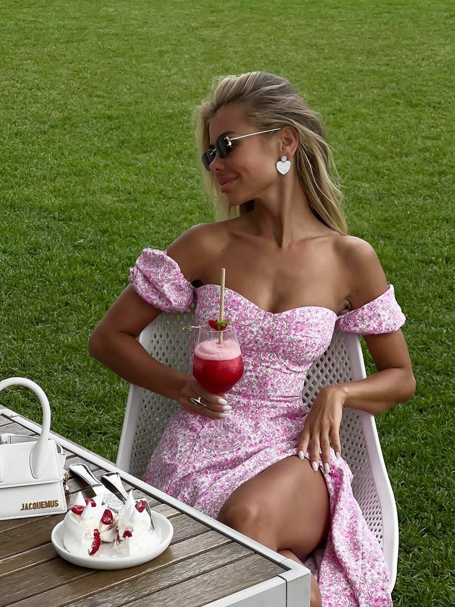 Floral Long Dress With Slits And Slim Fit