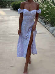 Floral Long Dress With Slits And Slim Fit