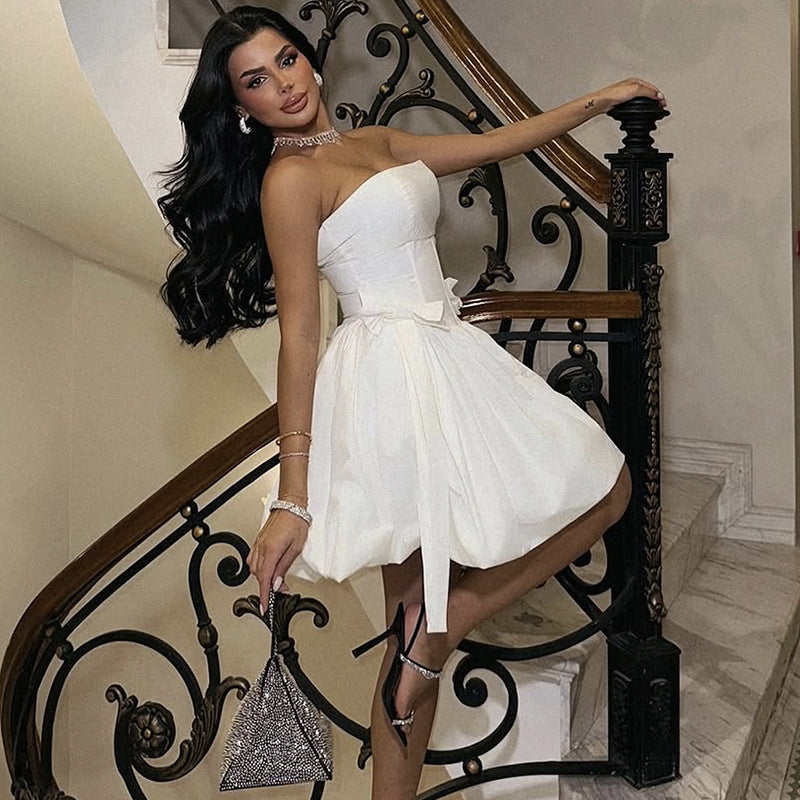 Strapless bow high waist dress