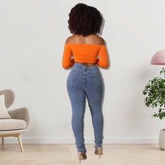 Denimhose mit weitem Bein und überkreuzten Fransen