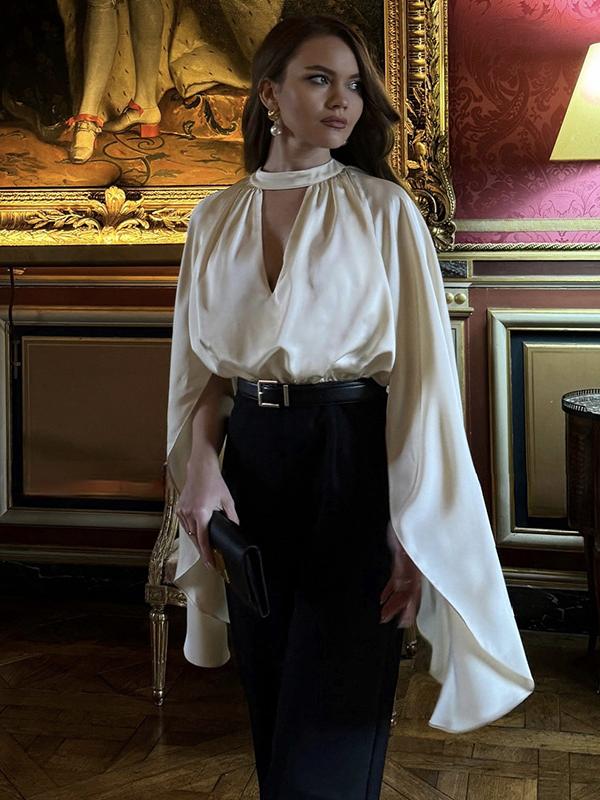 Hollow Loose Solid Color Cape Shirt