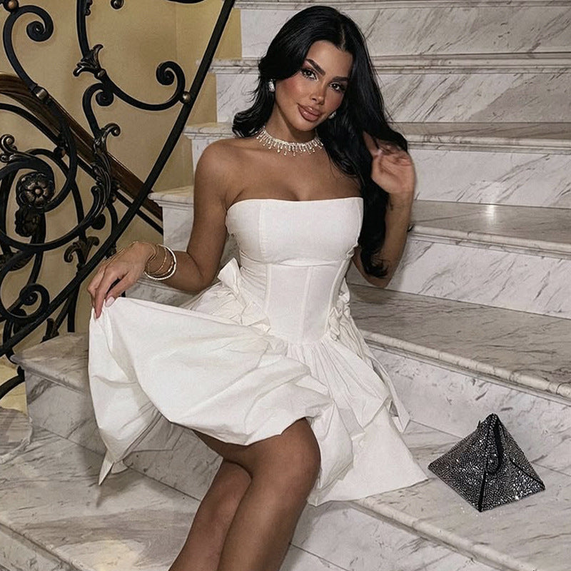 Strapless bow high waist dress