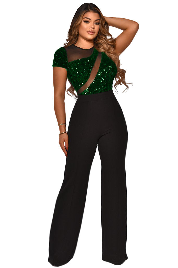 Short Sleeves Round Neck High Waist Jumpsuits