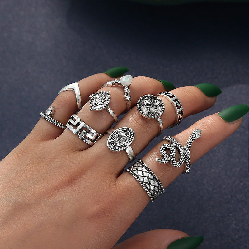 Rhinesrone Rings Ten Piece Snake Rhinestone Rings Sets – Viho Shop