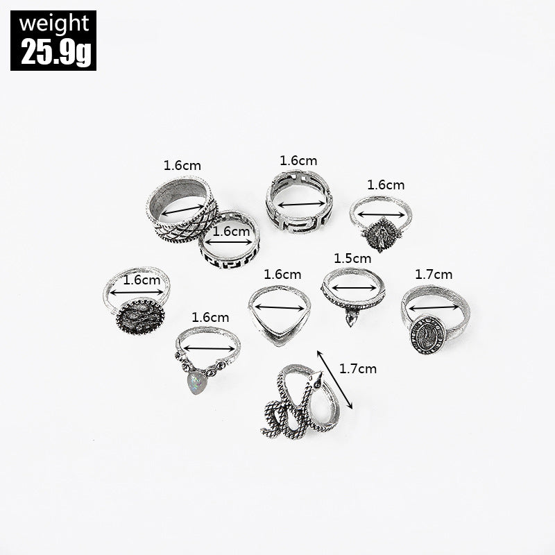 Ten Piece Snake Rhinestone Rings Sets