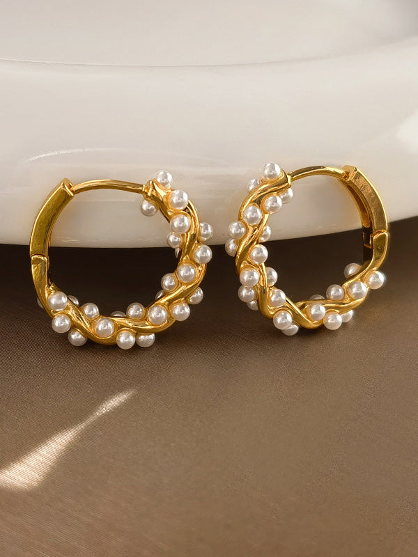 Pendientes vintage con diseño de perla torcida francesa sencilla