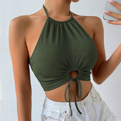 Jade Tie-Front Halter Crop Top