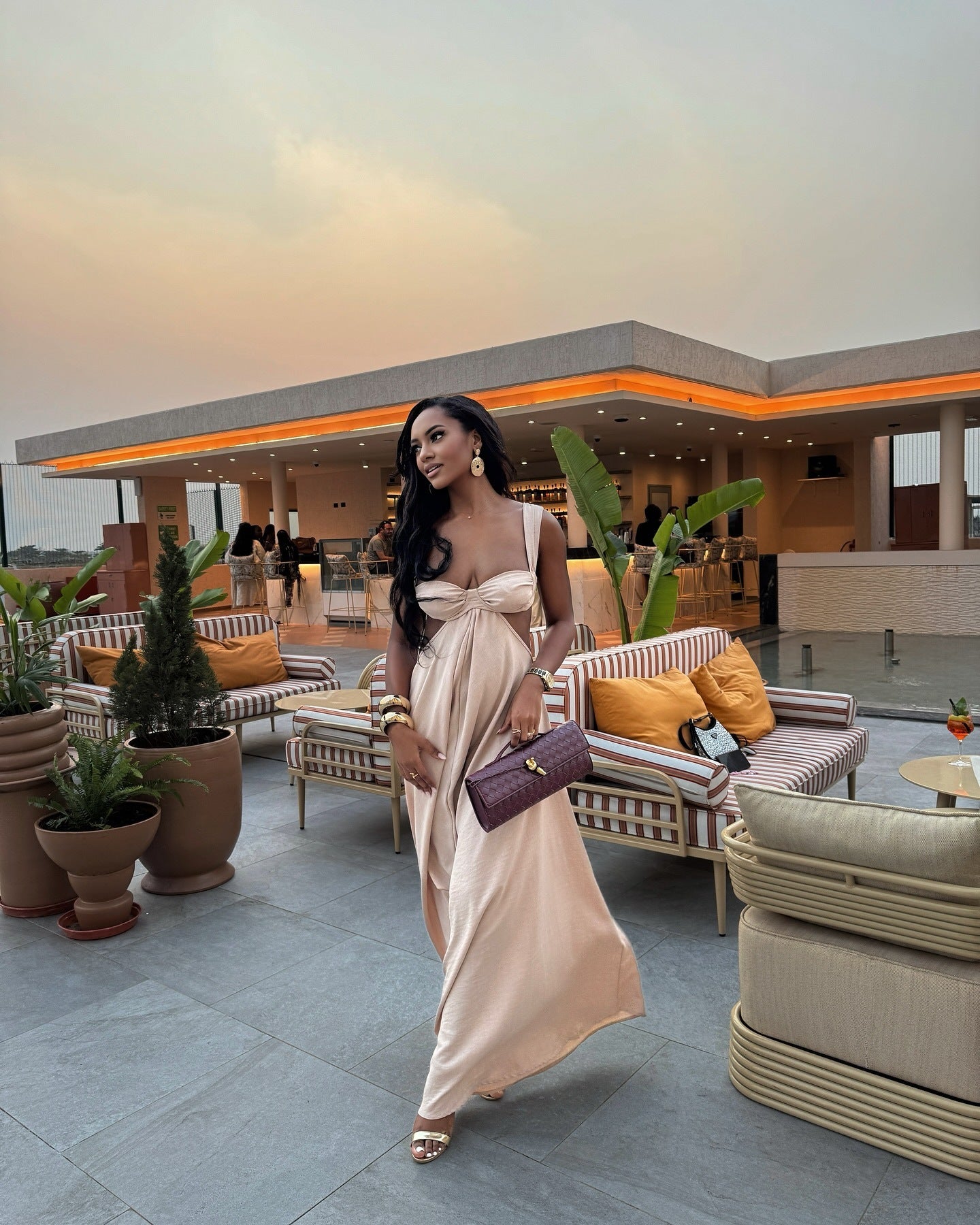 Strapless Hollow Long Mi diDress