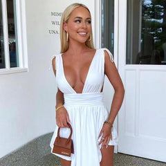 Sleeveless Deep V Pleated Dress